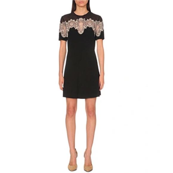Sandro Kyra Crepe Dress in Black Size 1 US Small Lace Career Chic - Picture 1 of 13
